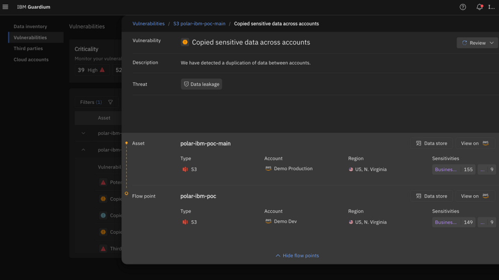 IBM Guardium - Vulnerabilities - Copied sensitive data across accounts