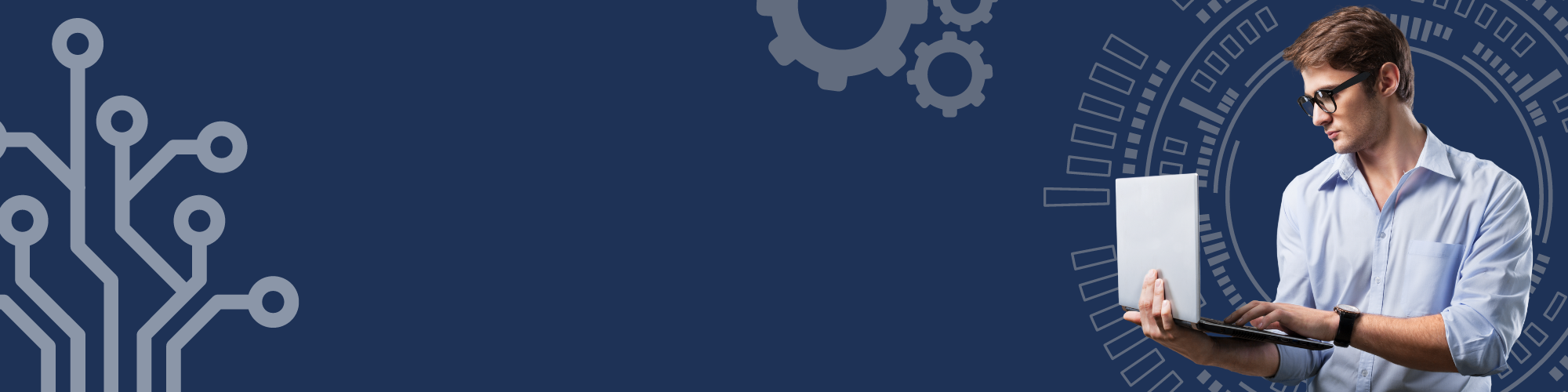 About us page showing a man using computer professionally